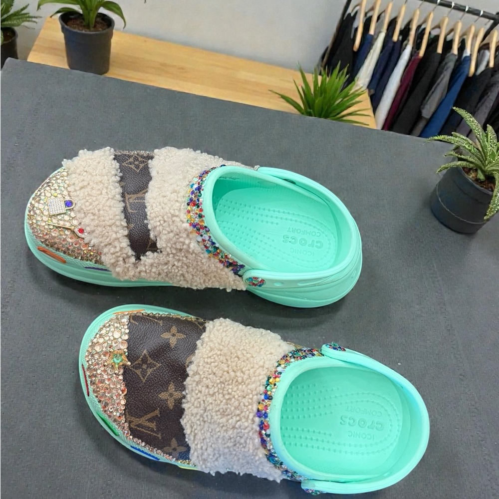 Colorful Platform Clogs with Rhinestones Bling Details RARE ONE OF A KIND - Picture 5 of 7
